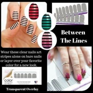 Color Street BETWEEN THE LINES Nail Strips Black Stripes Overlay RETIRED!